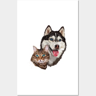 Cat and husky Posters and Art